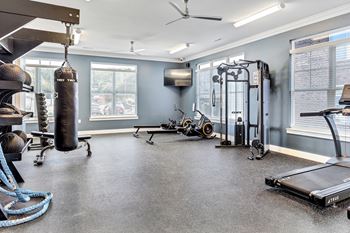 a fitness center with fitness equipment